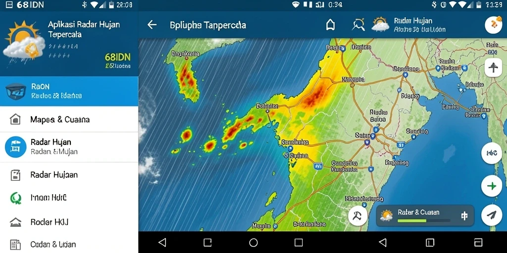 Tampilan antarmuka aplikasi Radar Hujan 68IDN yang informatif.