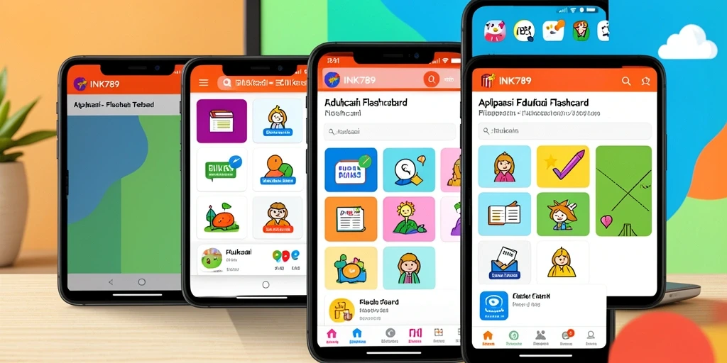 Antarmuka aplikasi INK789 menampilkan fungsi flashcard yang interaktif dan menarik.