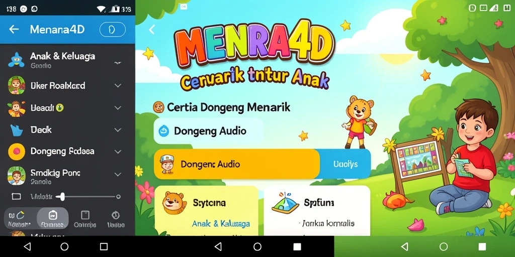 Antarmuka aplikasi MENARA4D yang menyenangkan dan interaktif untuk anak-anak.