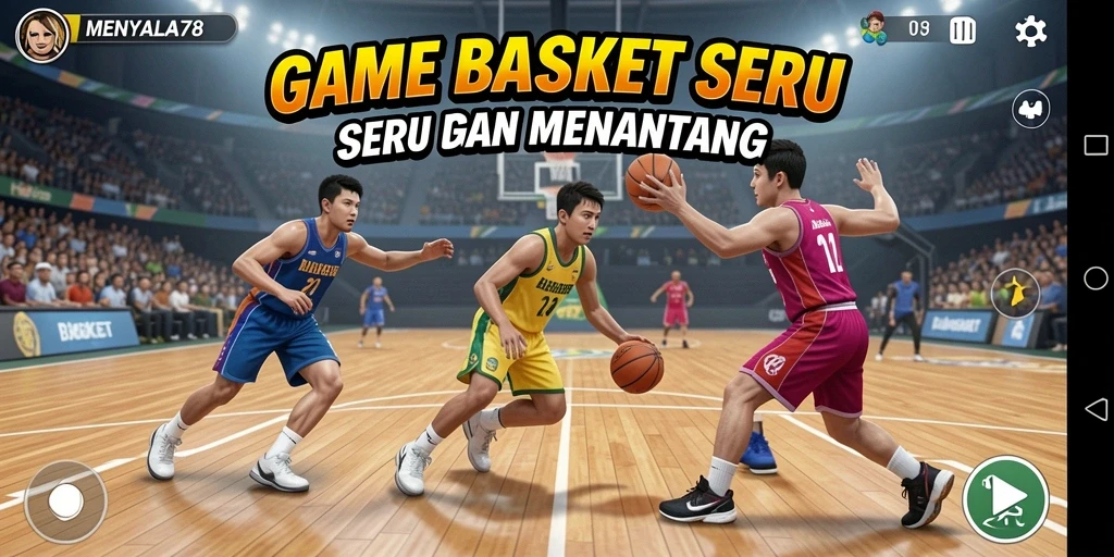 Tampilan antarmuka permainan <strong>MENYALA78</strong> saat bermain basket yang menarik.