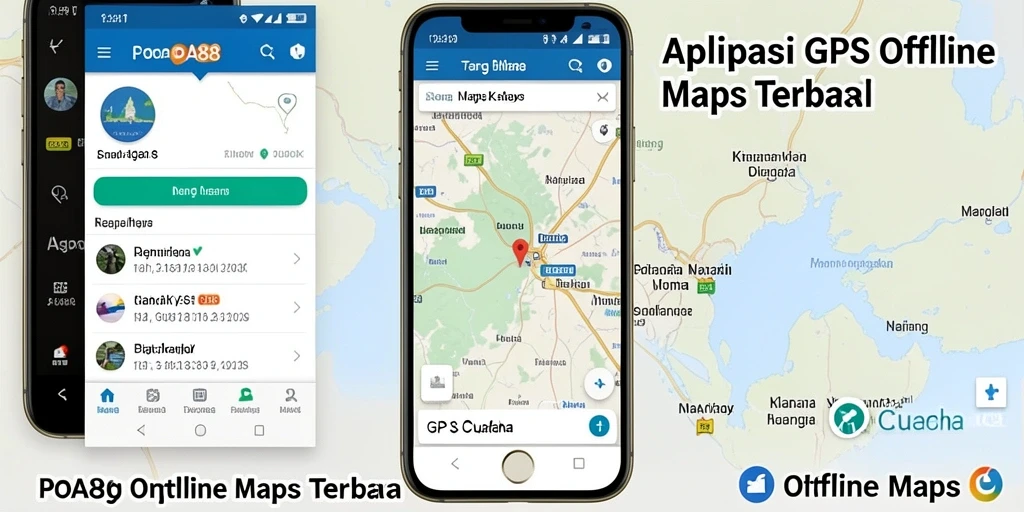 Tampilan antarmuka pengguna dan fungsi utama POA88 untuk GPS Offline Maps.