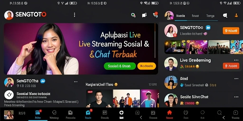 Antarmuka SENGTOTO saat live streaming dengan chat aktif pengguna.